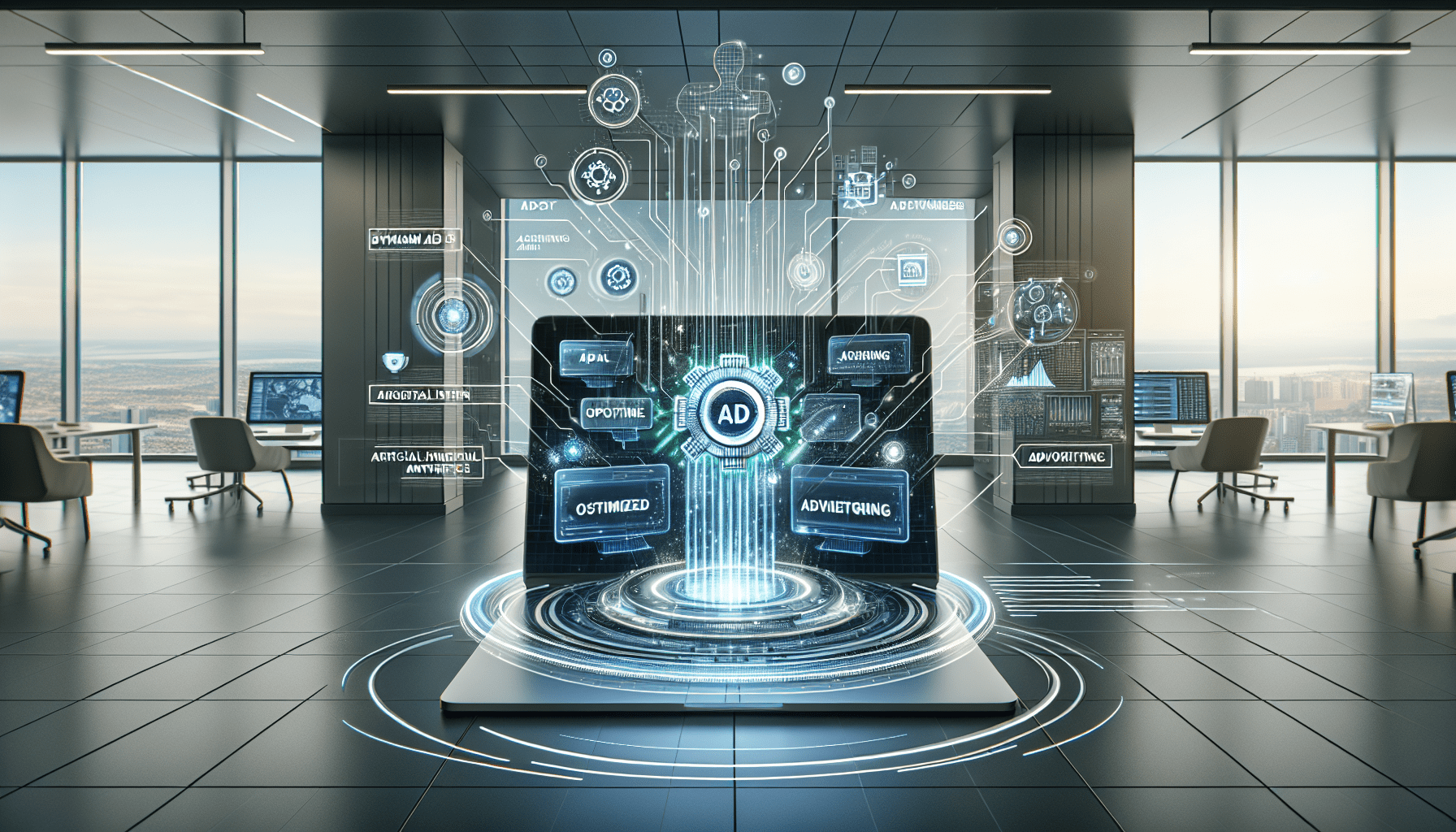 Image of a small business owner analyzing data on a laptop, showcasing charts and graphs generated by Facebook Ads AI to improve marketing ROI.