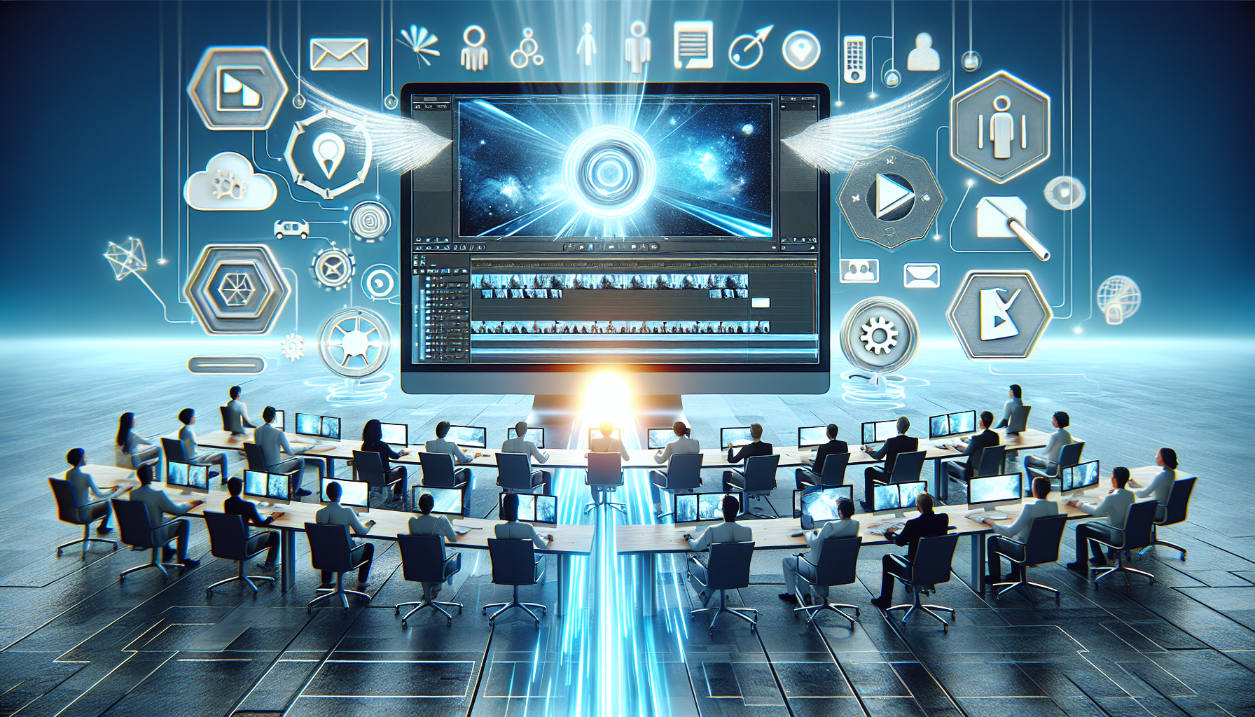 Image showing a small business owner using a laptop, viewing an OpenAI video on content innovation, symbolizing modern content creation.