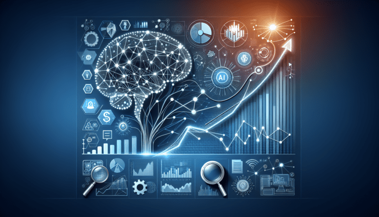 Image showing a diverse team of professionals discussing AI brand growth strategies over digital charts, emphasizing small business success.