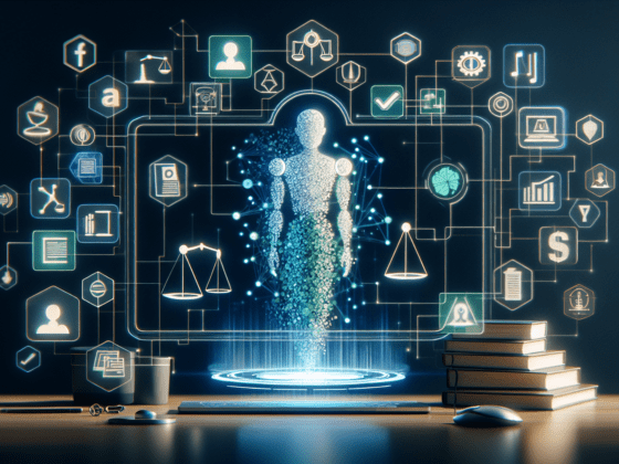 Illustration of a gavel with digital elements, highlighting ethical and legal issues in video creator AI technology for small business owners.