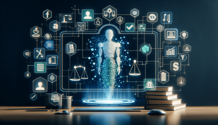 Illustration of a gavel with digital elements, highlighting ethical and legal issues in video creator AI technology for small business owners.