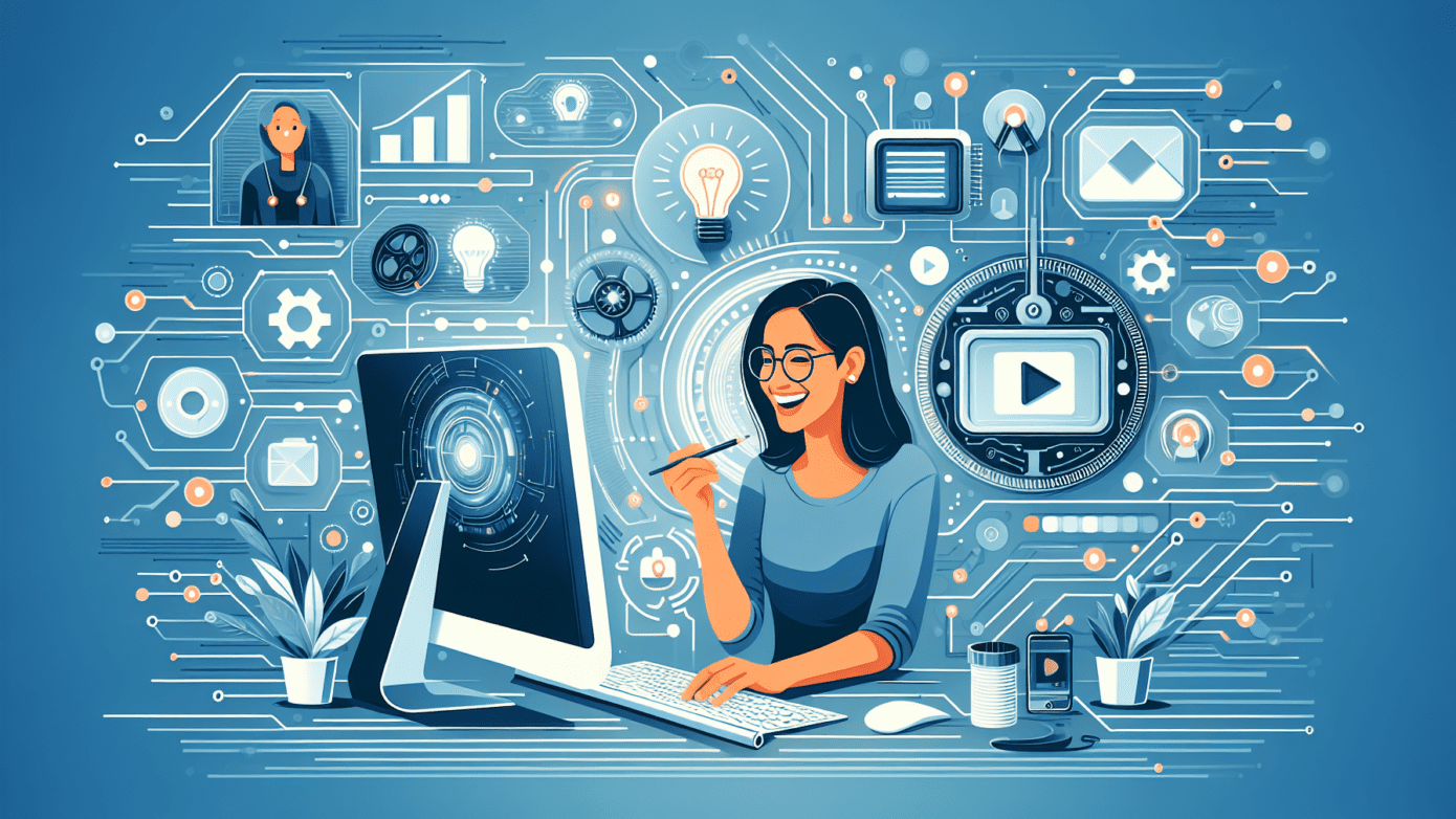 "Free AI video generator interface on laptop screen, ideal for small business video creation."