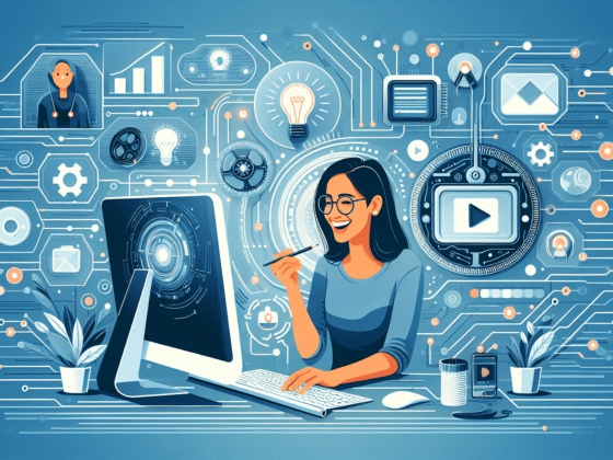 "Free AI video generator interface on laptop screen, ideal for small business video creation."