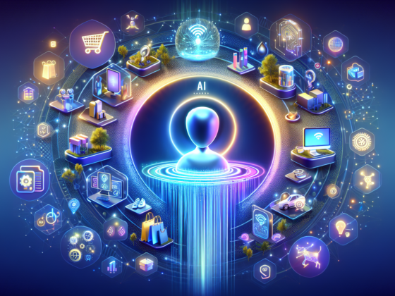 Image depicting a small business owner using social media post AI tools on a laptop to boost online shopping engagement.