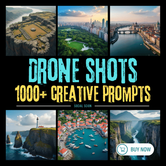 Drone flying over mountain landscape during golden hour, inspired by 1000+ Drone Shot Art Prompts used for MidJourney and AI art generation.