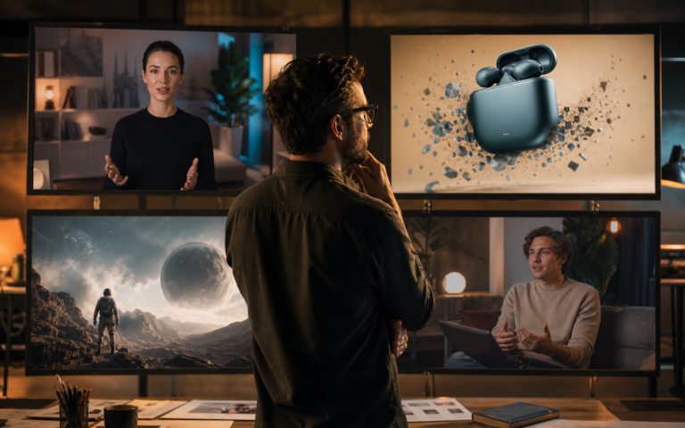 Creative producer comparing avatar, product animation, cinematic concept, and social proof video formats.