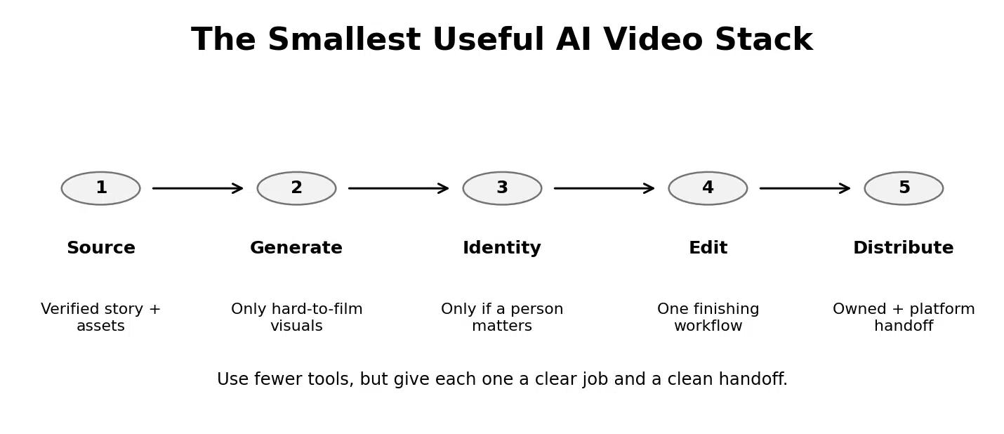 AI Video Tools: Build the Smallest Useful Stack in 2026 3 ai video tools workflow diagram